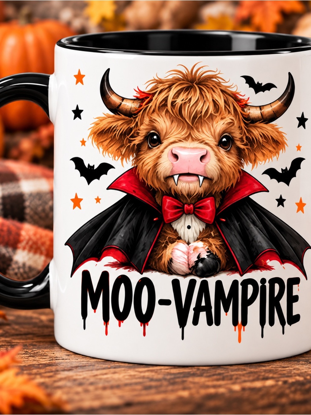 Moo-Vampire Halloween Mug - Black and White